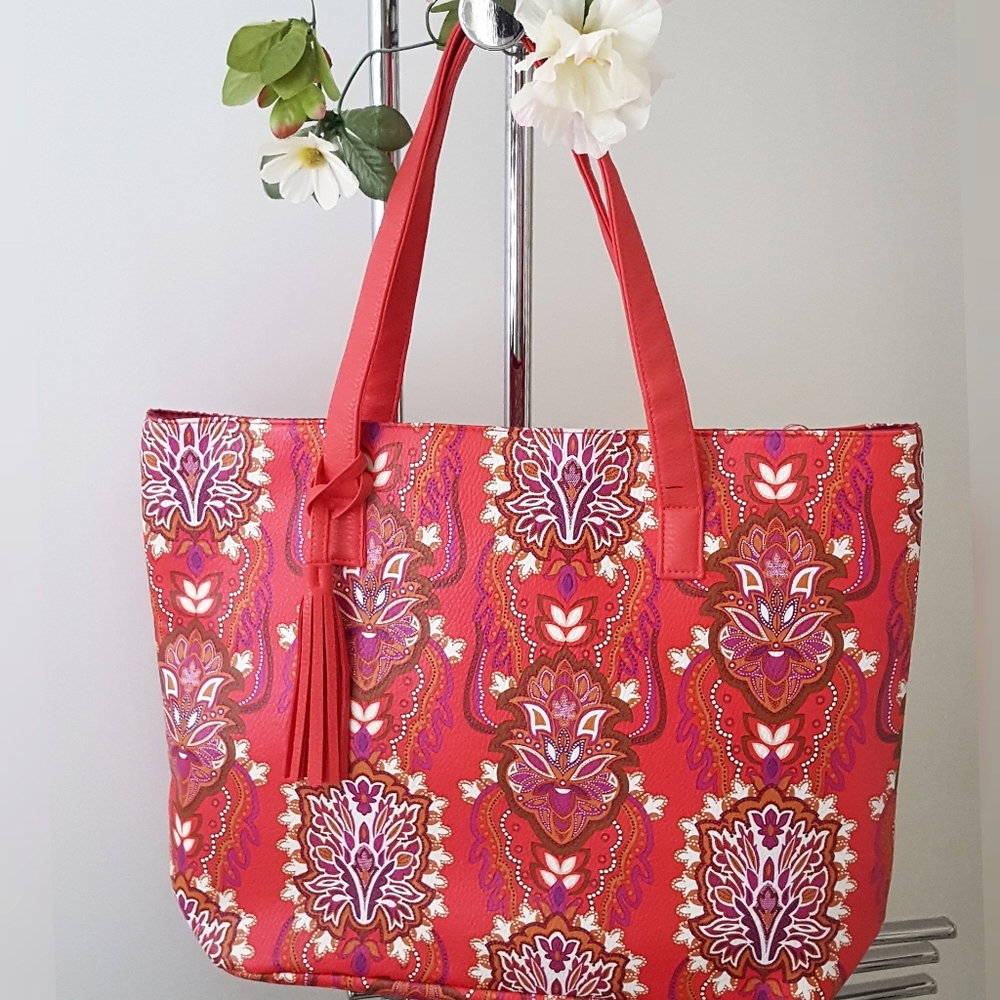 Large Tote Bag🌺Boho Paisley Faux Leather Bag| Beach Bag